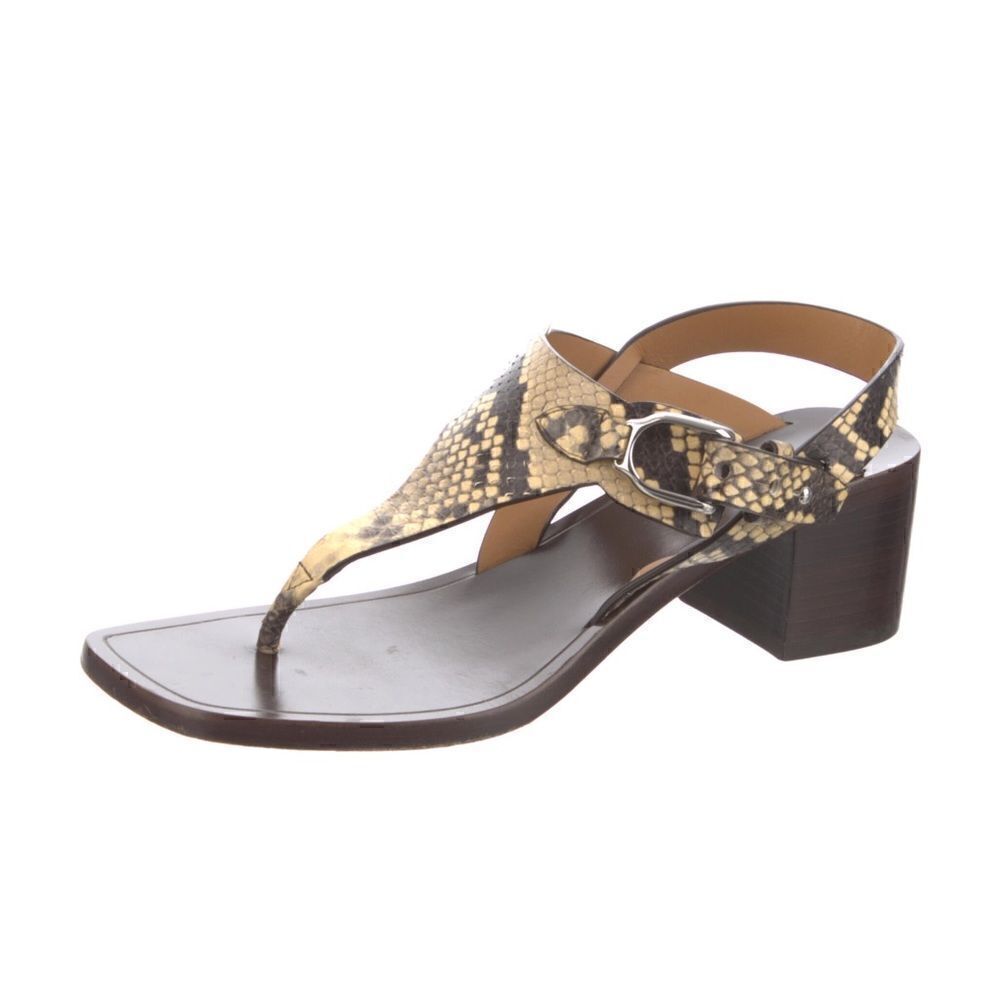 Ralph Lauren Pre Fall ‘21 Wellington Collection Julie Tan Snakeskin Thong Sandal - Picture 16 of 17